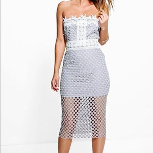 Boohoo Grey Mesh Appliqué MIDI Dress